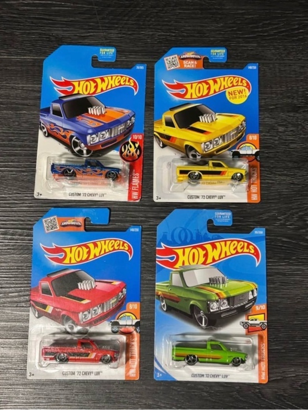 4 Hot Wheels Custom 72 Chevy LUV trucks